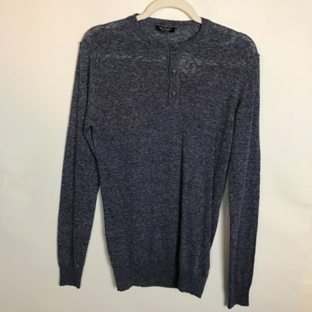 MARCIANO Women’s Navy Three Button Up Long Sleeve Henley Casual Loungewear Top